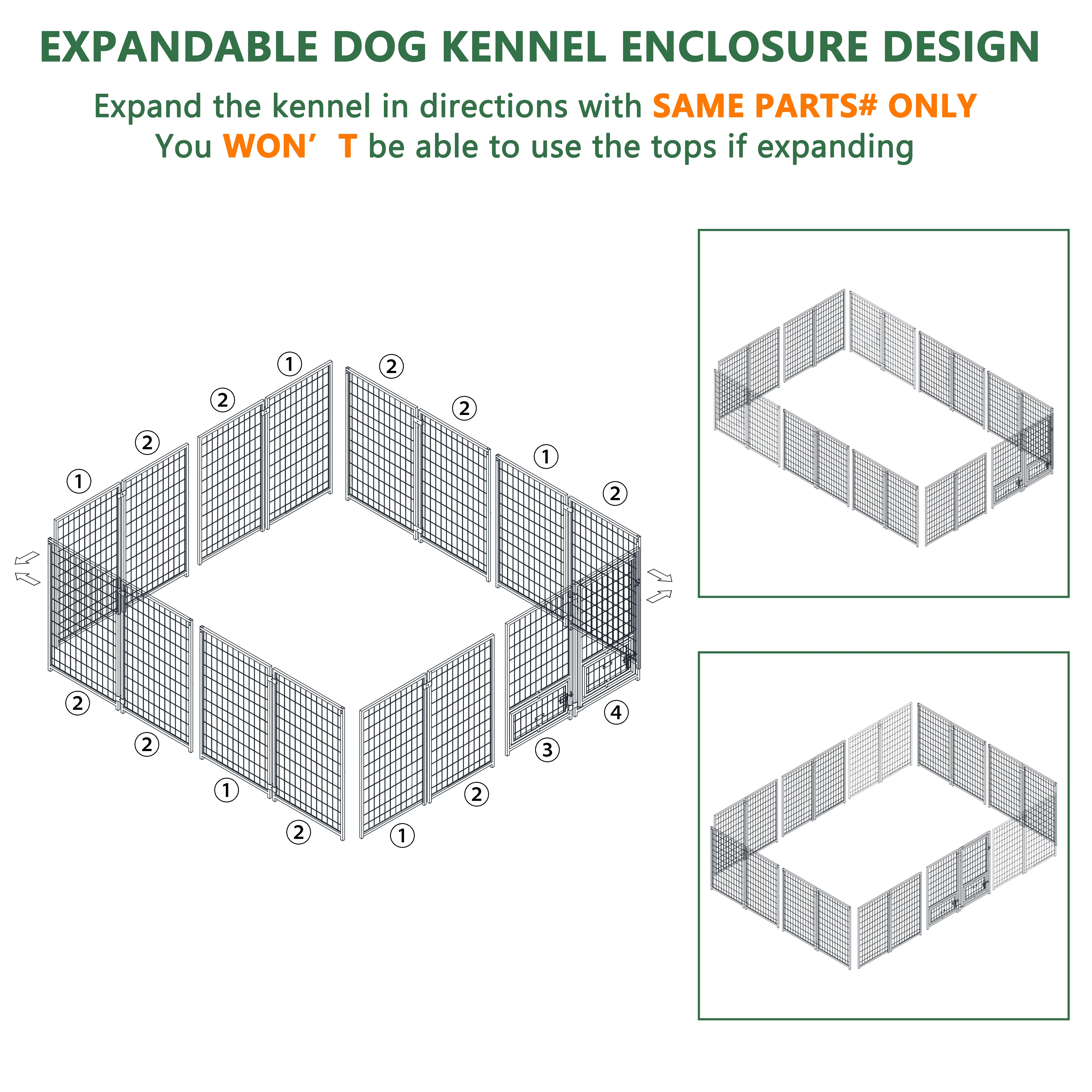 VEIKOUS 10x10 ft Outdoor Large Dog Kennel w/ Waterproof Canopy & 2 Bowls, Oversized Dog Crates for Yard, Lawn, Gray