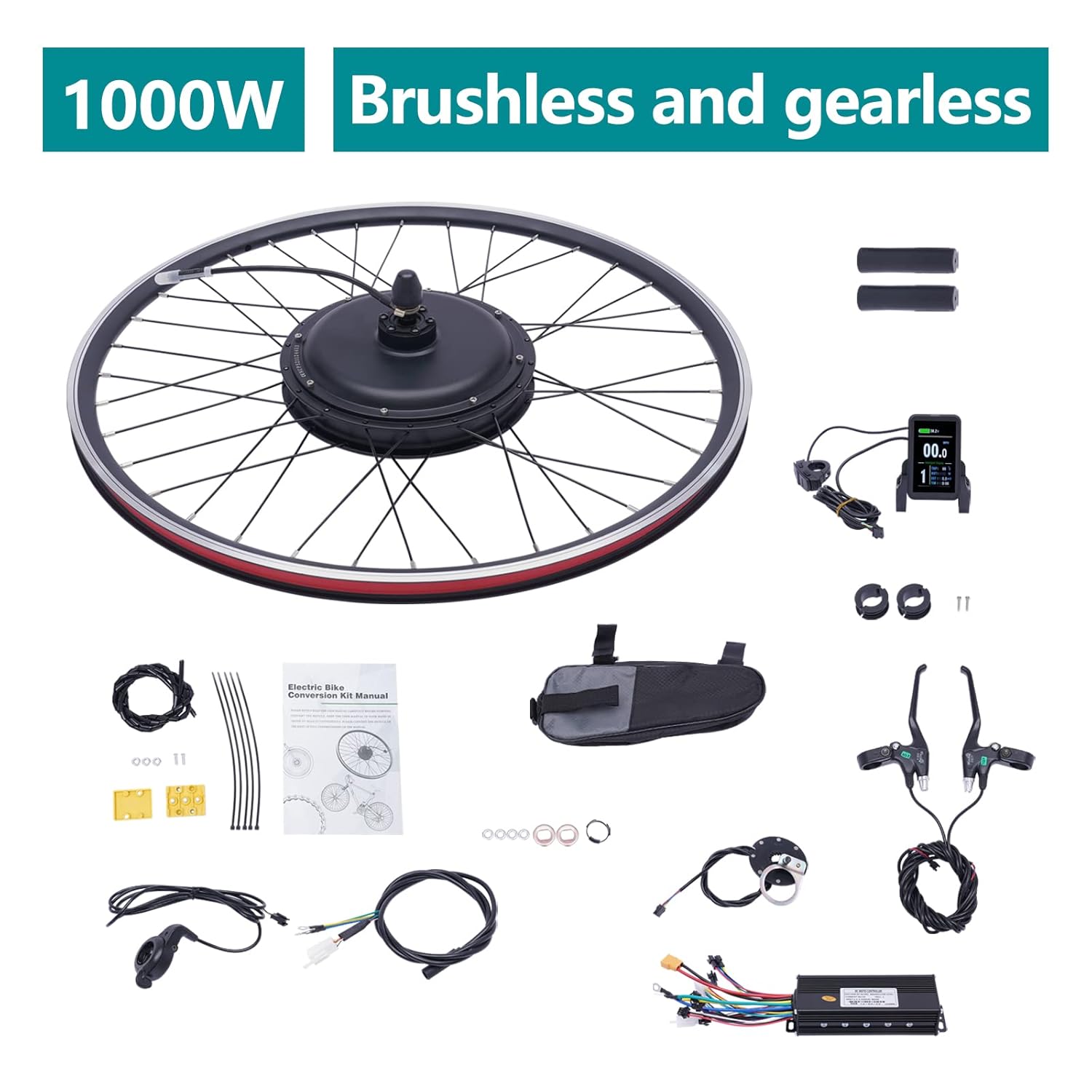 48V 1000W Electric Bicycle Motor Kit Brushless Front Hub Motor Conversion Kits DIY Ebike 700C 45-55km/h Motor Bike Kit with Display for Sports Outdoors