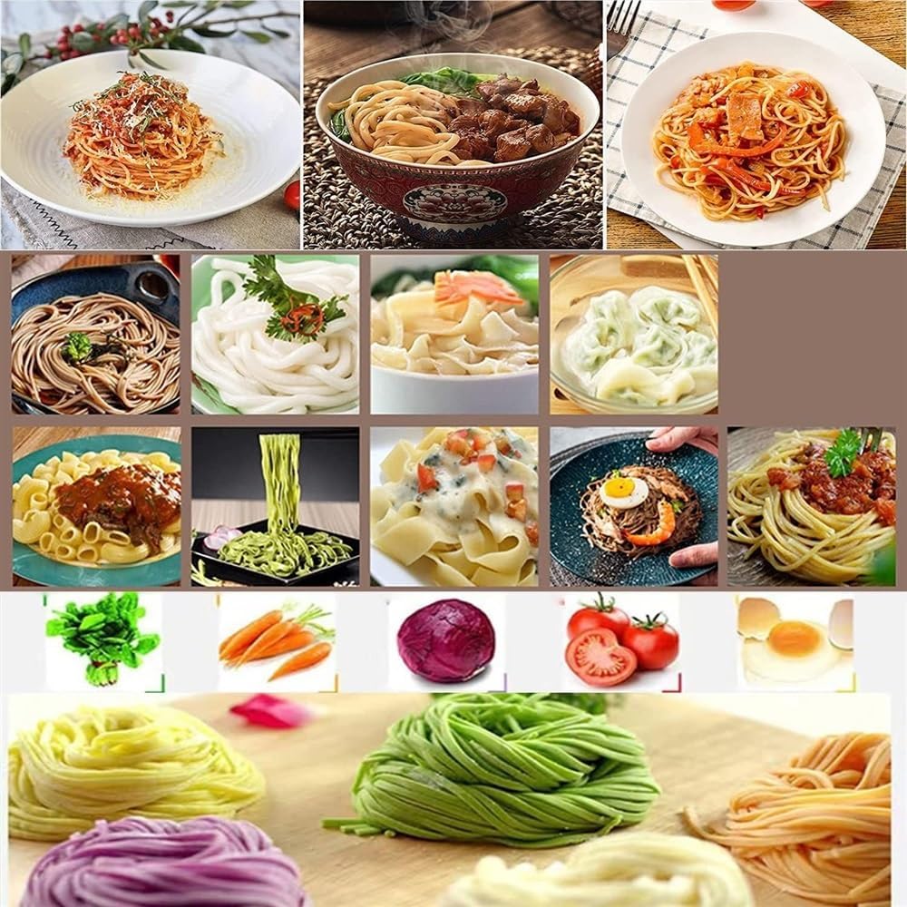 Electric Pasta Maker Machine,180W Pasta Extruder Noodle Rolling Machine Fully Automatic to Create Your Own Delicious Fresh Pasta Including Spaghetti,Noodles,Dumpling Skin and More