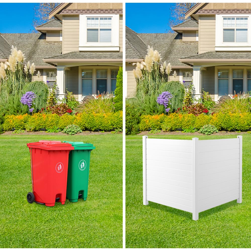 50 "W x 50 "H Fence Screen Kit, Vinyl Enclosure Outdoor with Metal Stake, Privacy Screen Panels, Perfect to Conceal Air Conditioners Trash Bins, White (2 Panels)