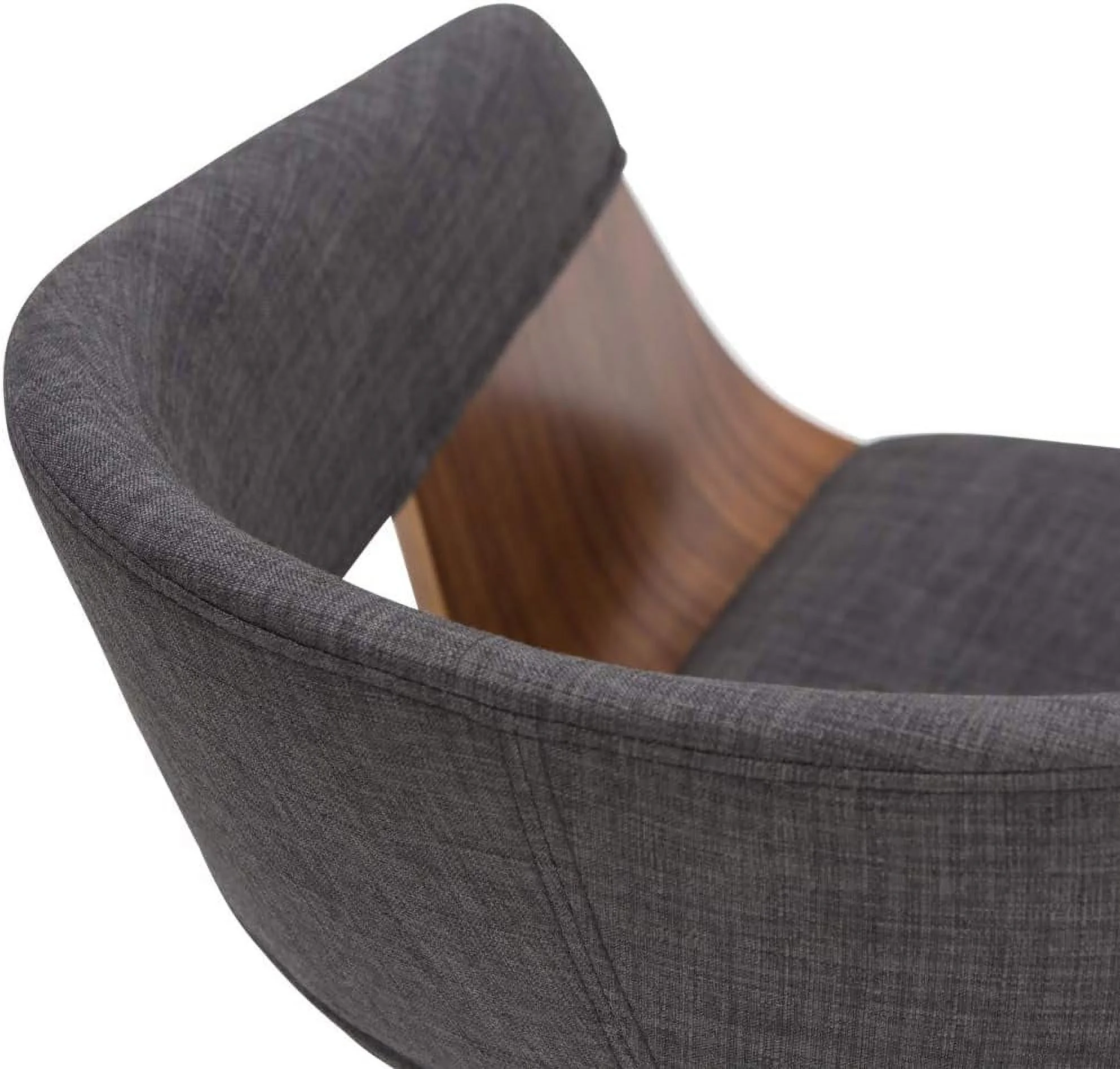 Lowell 17 Inch Century Modern Bentwood Dining Chair In Charcoal Grey Linen Look Fabric, For The Dining Room