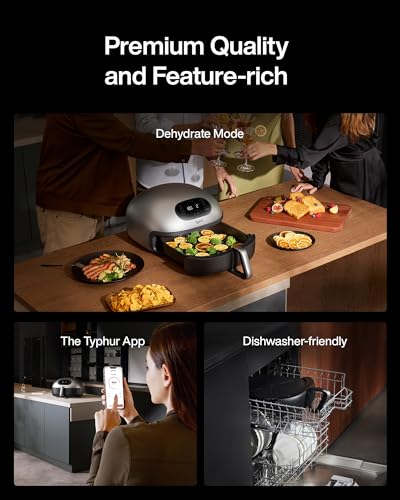 Typhur Dome Air Fryer, No.1 Cooking Speed Large Air Fryer with Superior Airflow, Smart Digital Air Fryer with Dishwasher Safe Basket for Quick Easy Meals, Up to 32 Chicken Wings Capacity