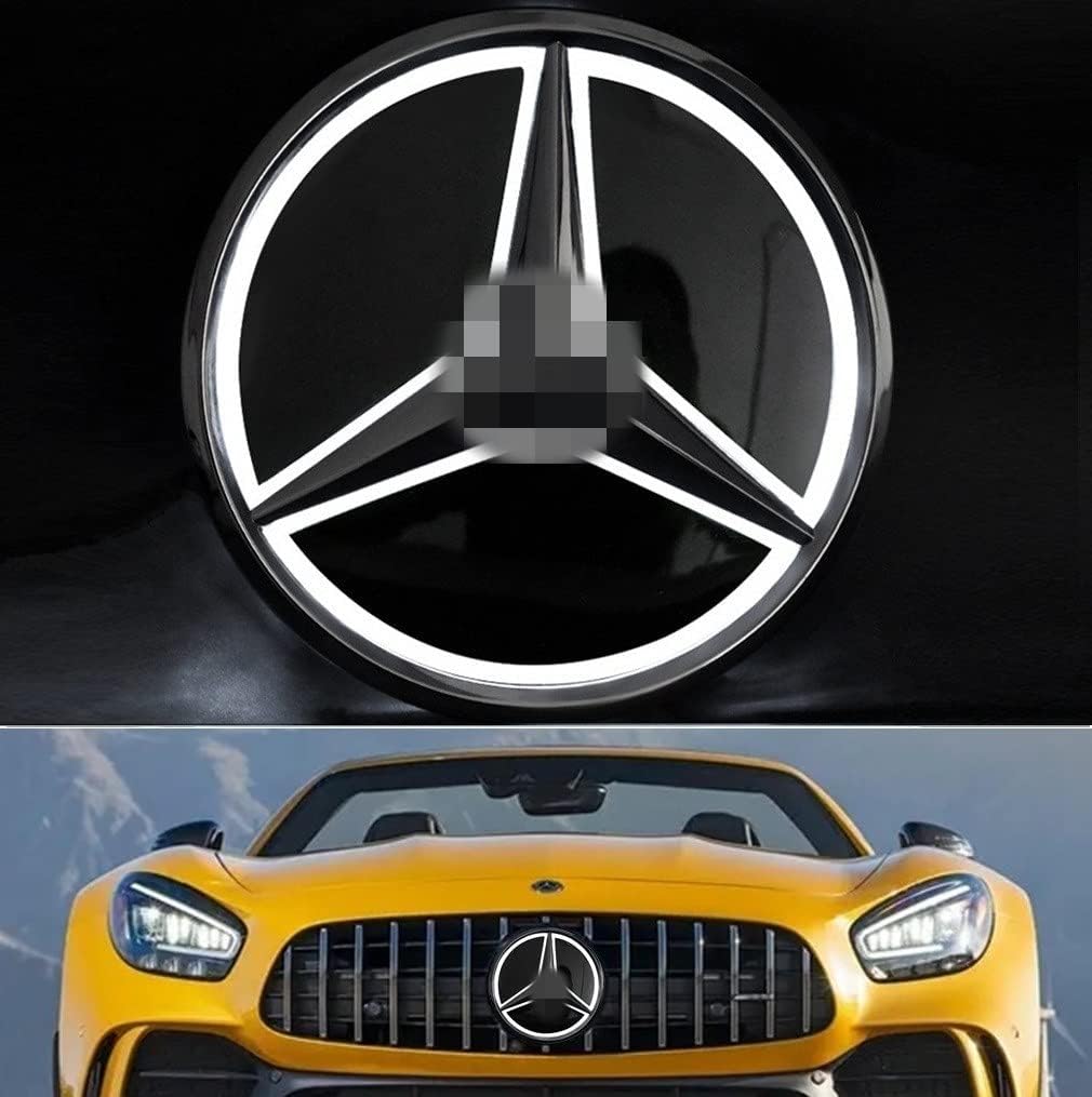 W205 Front Grille Star Emblem LED Logo, Bright Illuminated Badge for 2011-2019 Mercedes C/E/A/B-Class Pack of 2