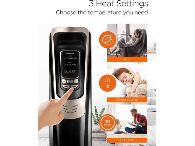 Pelonis Oil Filled Radiator Portable Space Heater with Programmable Thermostat