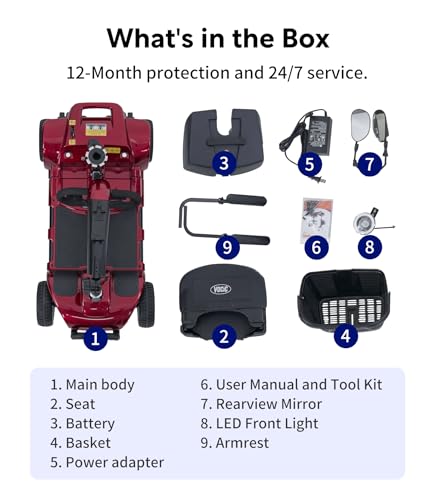 Mobility-Scooters-for-Adults, Powered Mobility Scooter Seniors, All Terrain Motorized Scooter with Seat, Folding Power Wheelchair, 4 Wheel Foldable Electric Scooter-2024 New