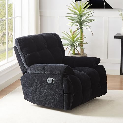 Oversized Rocker Recliner Chair, Overstuffed Swivel Rocking Chair Lazyboy Single Sofa Chair Living Room Reclining Chair with Breathable Velvet Fabric Gift for Mother Adults Cream White