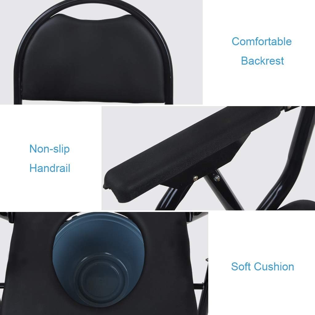 KOHARA Folding Commode Chair Bedroom Toilet Seat for Adults, Handicap, Elderly Disabled Portable Toilet Chair Stool Safety Frame Rails Bedside Shower Chair