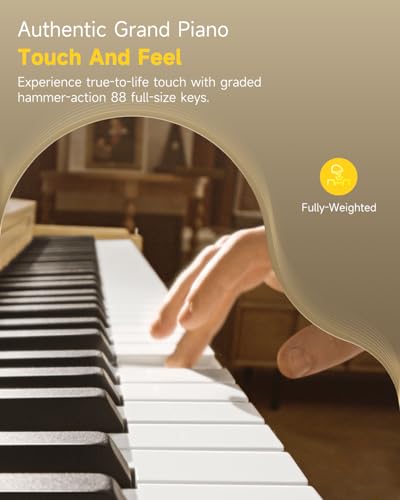 Donner OURA R300 88 Key Weighted Keyboard Piano for Advanced, Home Digital Piano with 88 Keys Graded Hammer Standard Keyborad, Bluetooth, LOCAL OFF, 2*15W, Half-pedal, 256 Polyphony, Walnut Wood Color