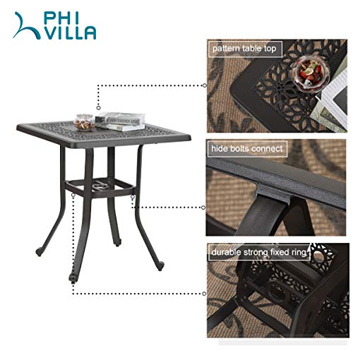 PHI VILLA Cast Aluminum Rectangular Patio Dining Tables for 6 Person, 64" x 37" Engraved Cast-Top Aluminum Table with 2.3" Umbrella Hole, Lawn Garden Tables for All Weather
