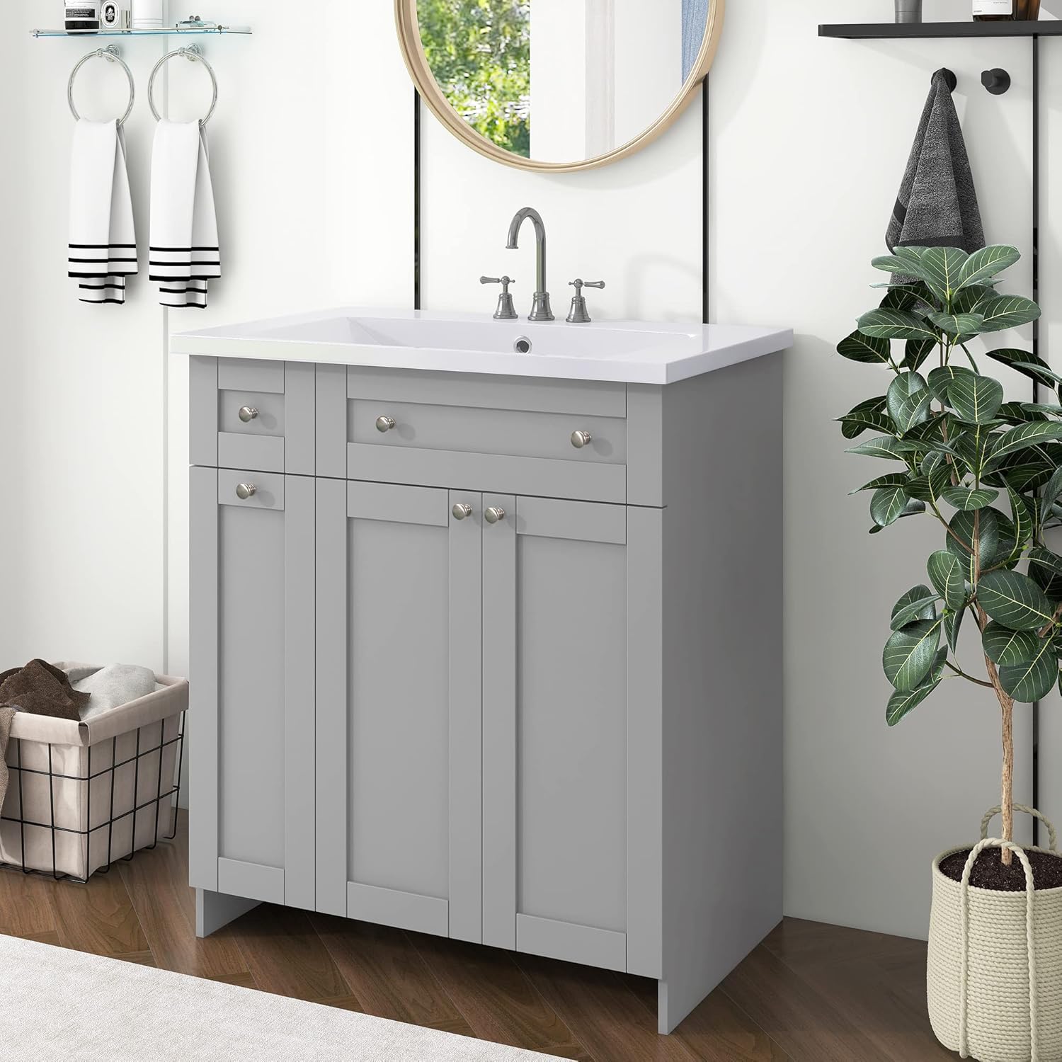 30" Bathroom vanity with Single Sink in grey,Combo Cabinet Undermount Sink,Bathroom Storage Cabinet