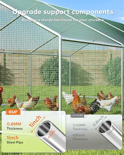 Large Metal Chicken Coop Run with Spire Roof – Outdoor Poultry Cage with Waterproof & UV-Resistant Cover for Chickens, Ducks, Rabbits, and Hens in Yard or Farm Use(8.9’ W x 11.8’ L x 6.6’ H)