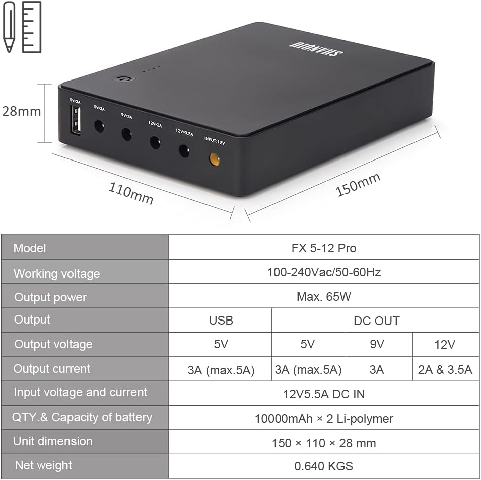 Mini UPS Battery Backup 20000mAh Uninterruptible Power Supply for Router, Modem, Security Camera with Input DC Output USB 5V DC 5V 9V 12V 3A Pack of 2