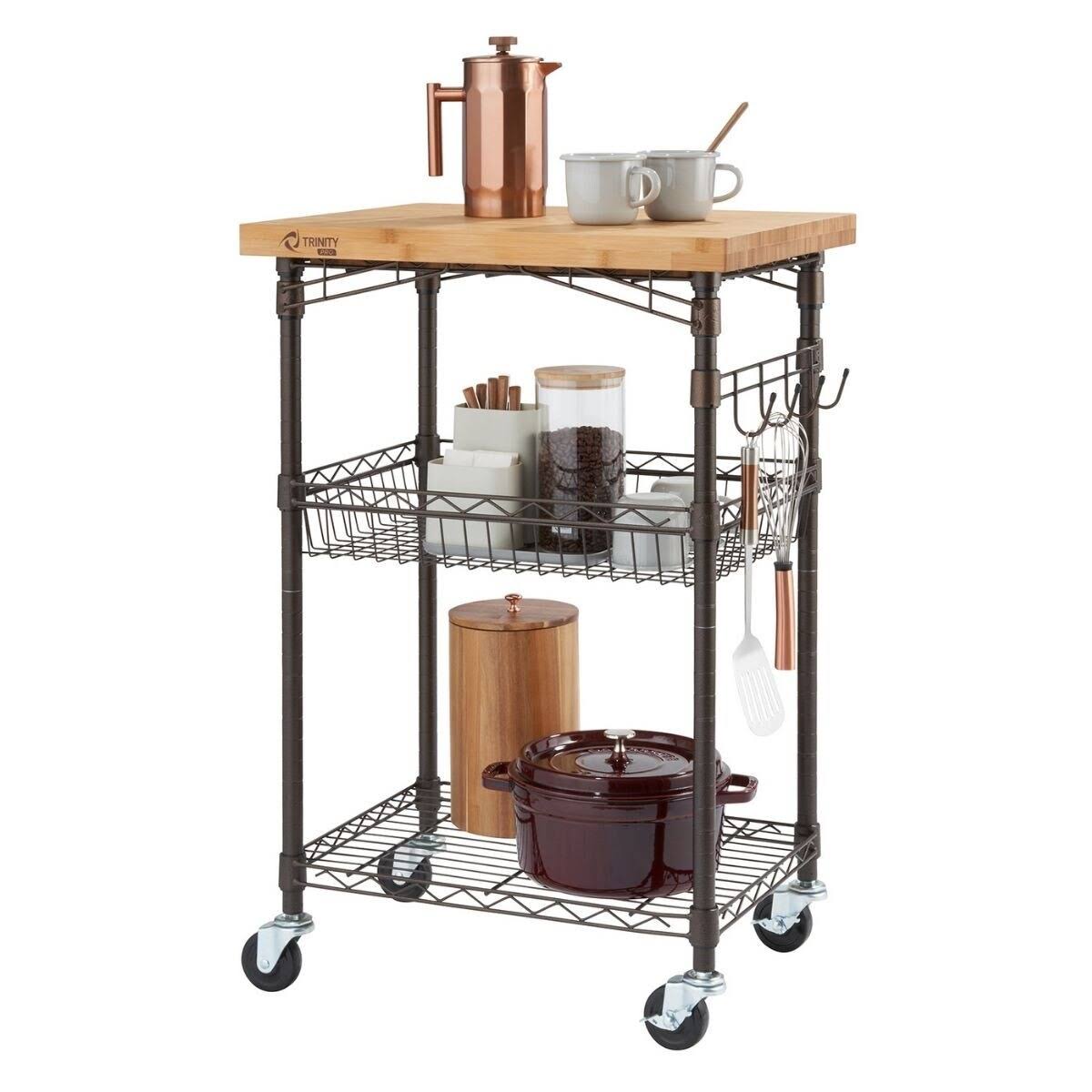 Trinity Pro Bamboo Kitchen Cart in Bronze Anthracite - Brown - Wood