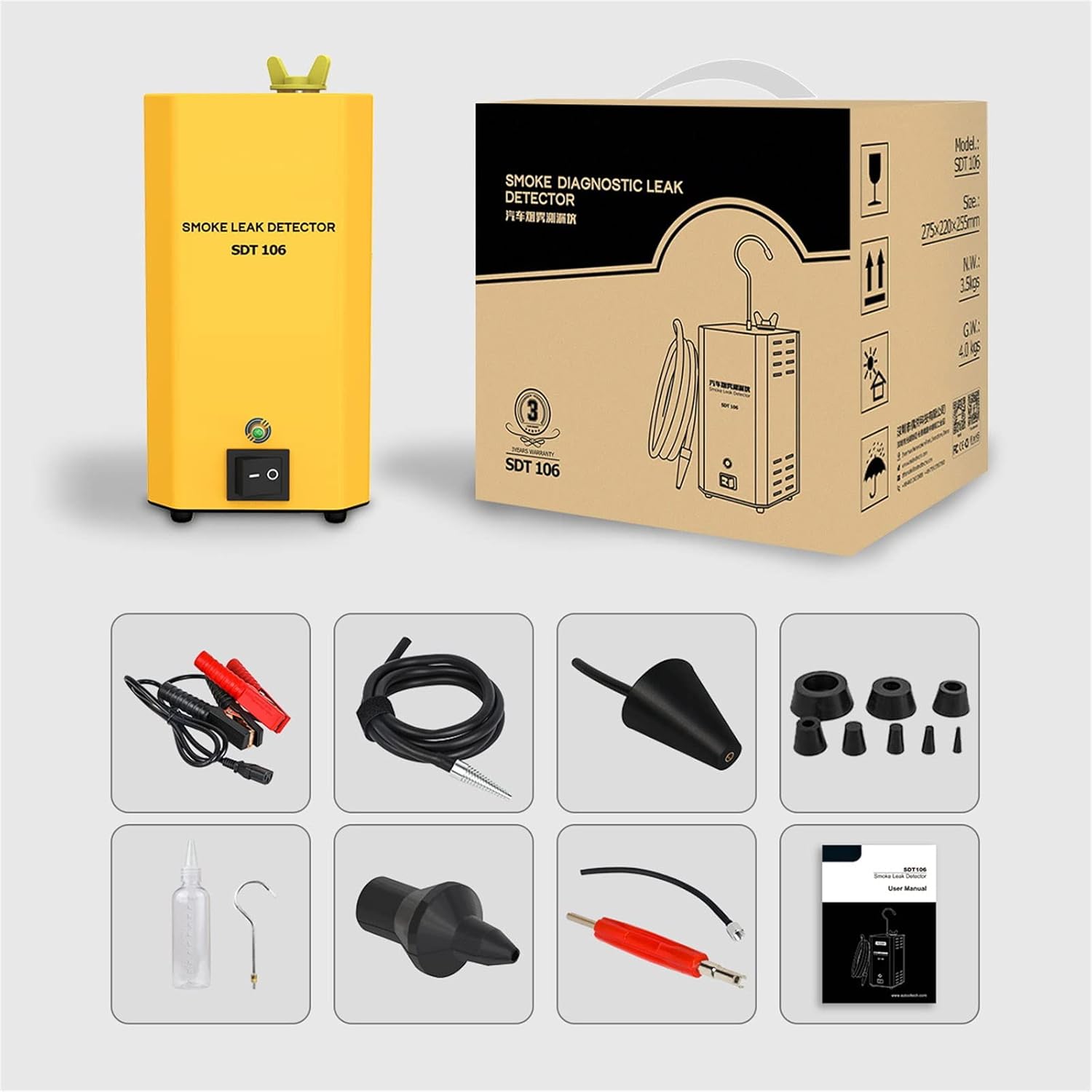 VKALTUL Automotive Smoke Machine Leak Detector EVAP 12V Car Pipe System Smoke Tester with Adjustable Flow Meter for Vehicles Motorcycles