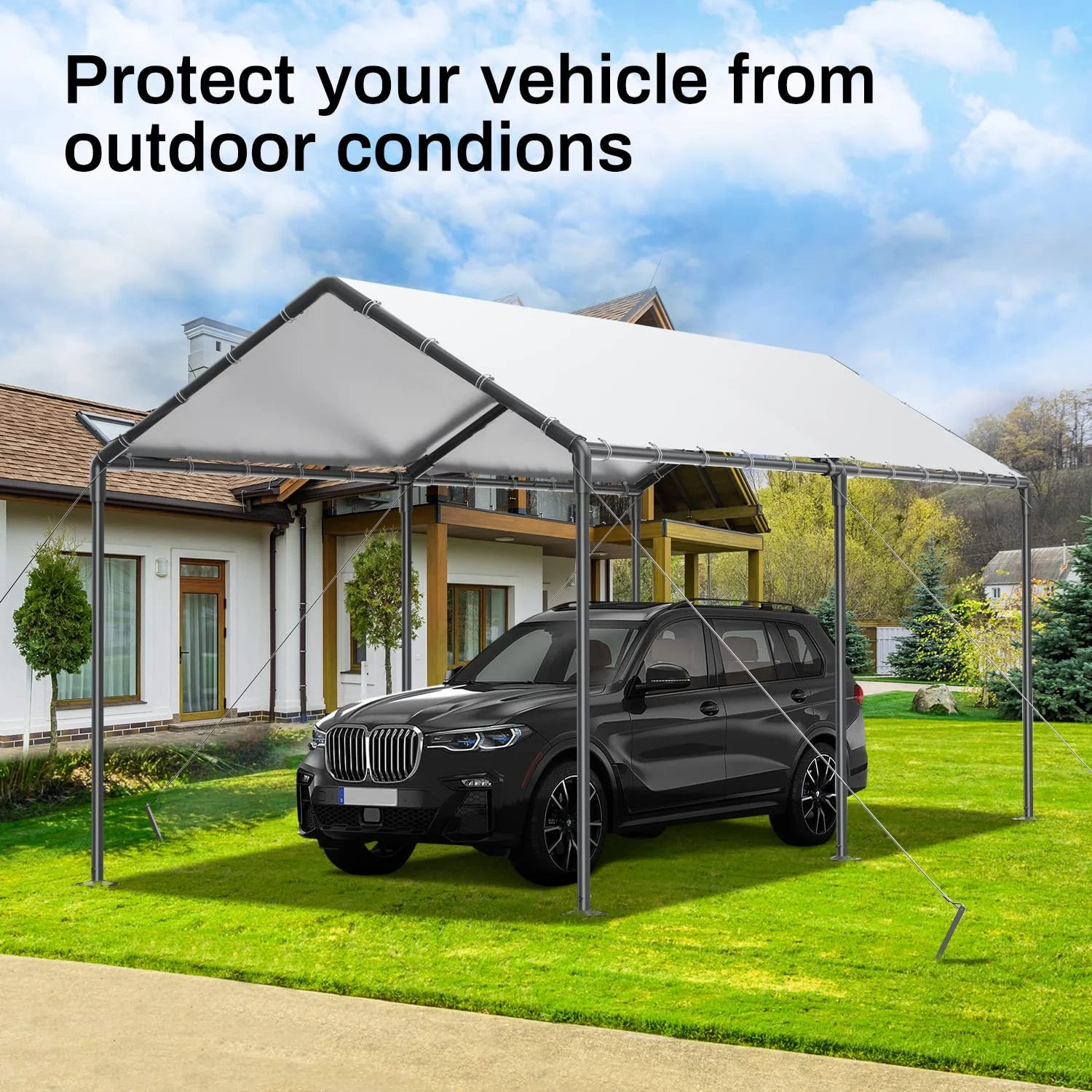 GaildonCarport 10 x 20Ft Upgraded Heavy Duty Carport with Steel Wire Rope Portable Garage for Truck Boat Car Canopy with All-Season Tarp (White)