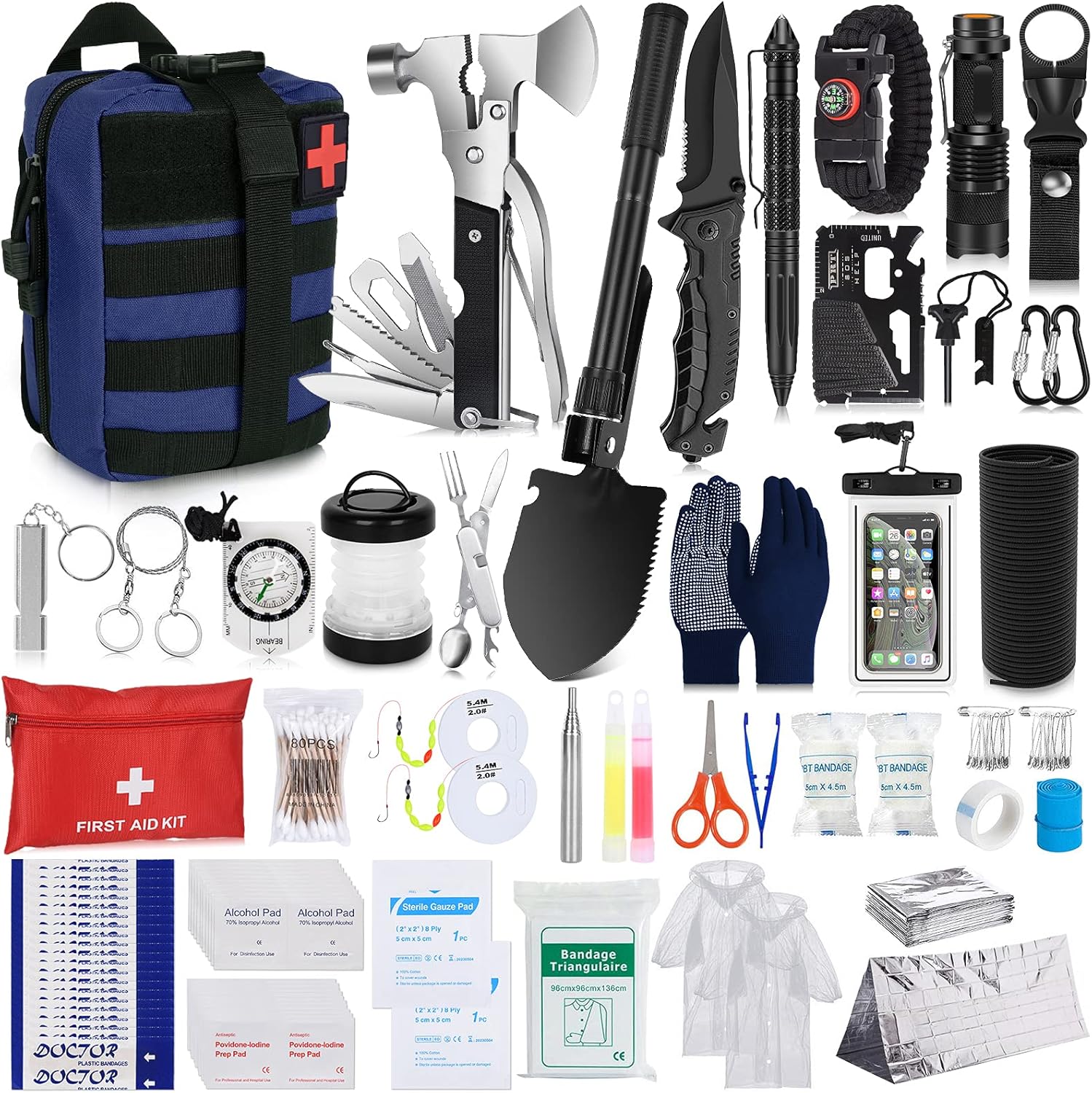 Furaso Emergency Survival Kit 234 pcs Professional Survival Gear Tool Tactical First Aid Kit Outdoor Trauma Bag with Molle Pouch for Camping Hiking Adventures[Upgrade]