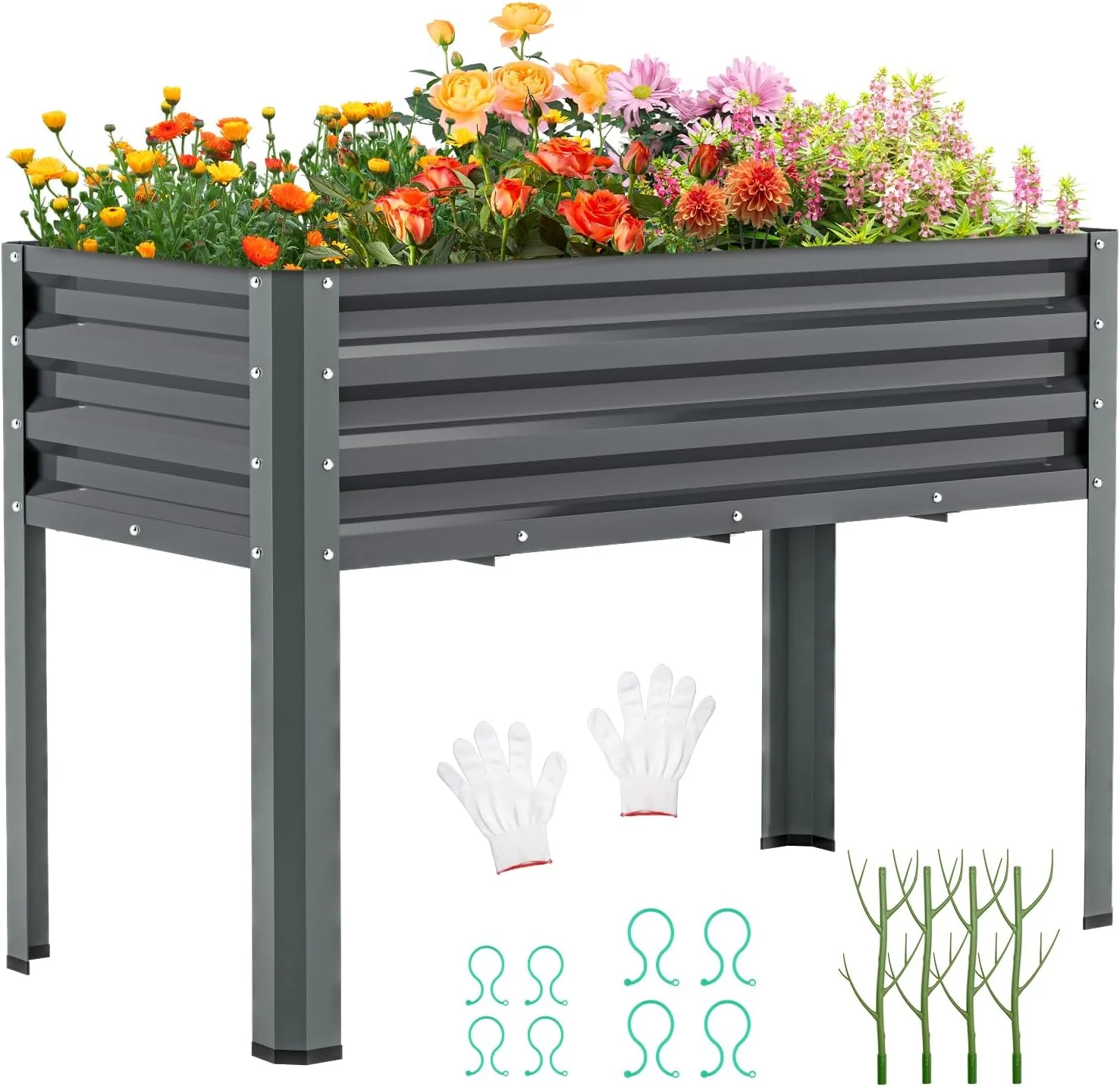 ABORON Galvanized Raised Garden Bed with Legs, 46×24×32in Large Metal Elevated Raised Planter Box with Glove for Backyard, Patio, Balcony - Curated Treasures Market