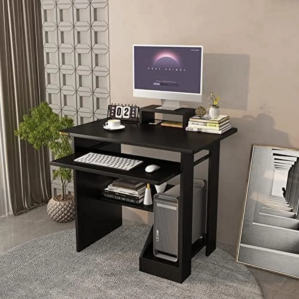 Small Computer Desk for  Office - Compact Desktop PC and Laptop Study Gaming Table with  Drawer  Shelves  and Keyboard Tray - Ideal for Small Spaces  Students