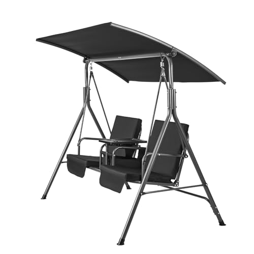 VEVOR 3-Seat Patio Swing Chair, Converting Canopy Swing, Outdoor Patio Porch with Adjustable Canopy, Removable Thick Cushion and Alloy Steel Frame, for Balcony, Backyard, Poolside, Brown