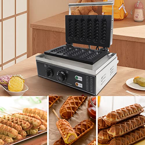 6pcs Waffle Stick Maker, Stainless Steel Waffle Stick Maker Corn Hot Dog Waffle Maker Machine Non-Stick Waffle Irons 50-300℃ Temp Control for Home Commercial Use