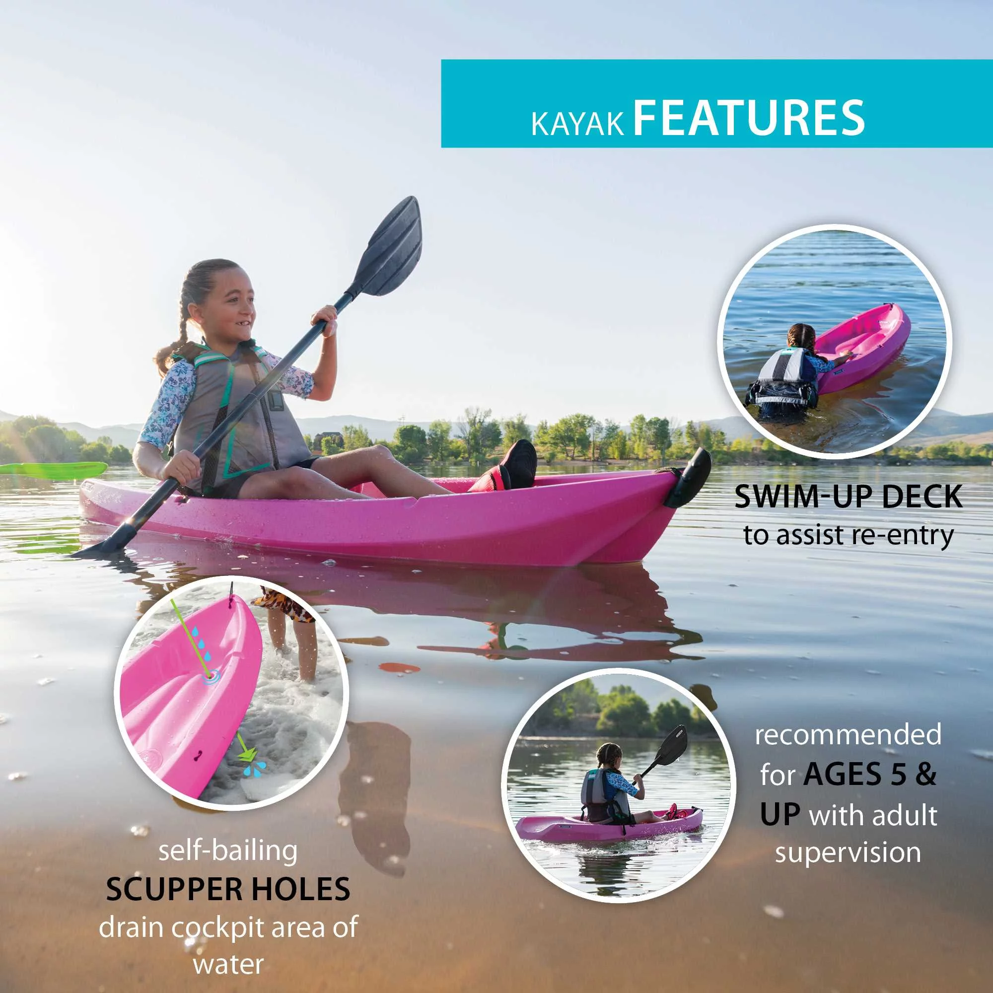 Lifetime Wave 6 ft Youth Kayak, Pink (90098)