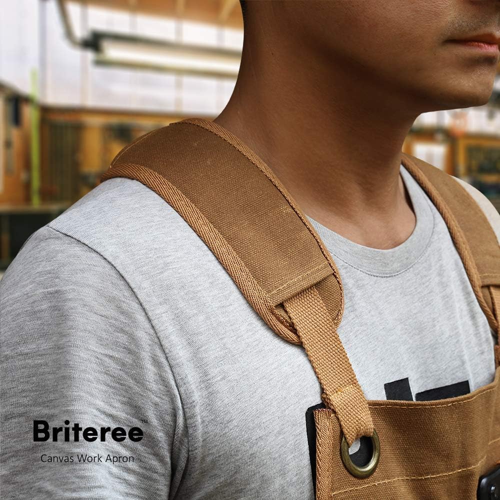 Briteree Woodworking Aprons for men, Gift for Woodworker, with 9 Tool Pockets, Durable Waxed Canvas