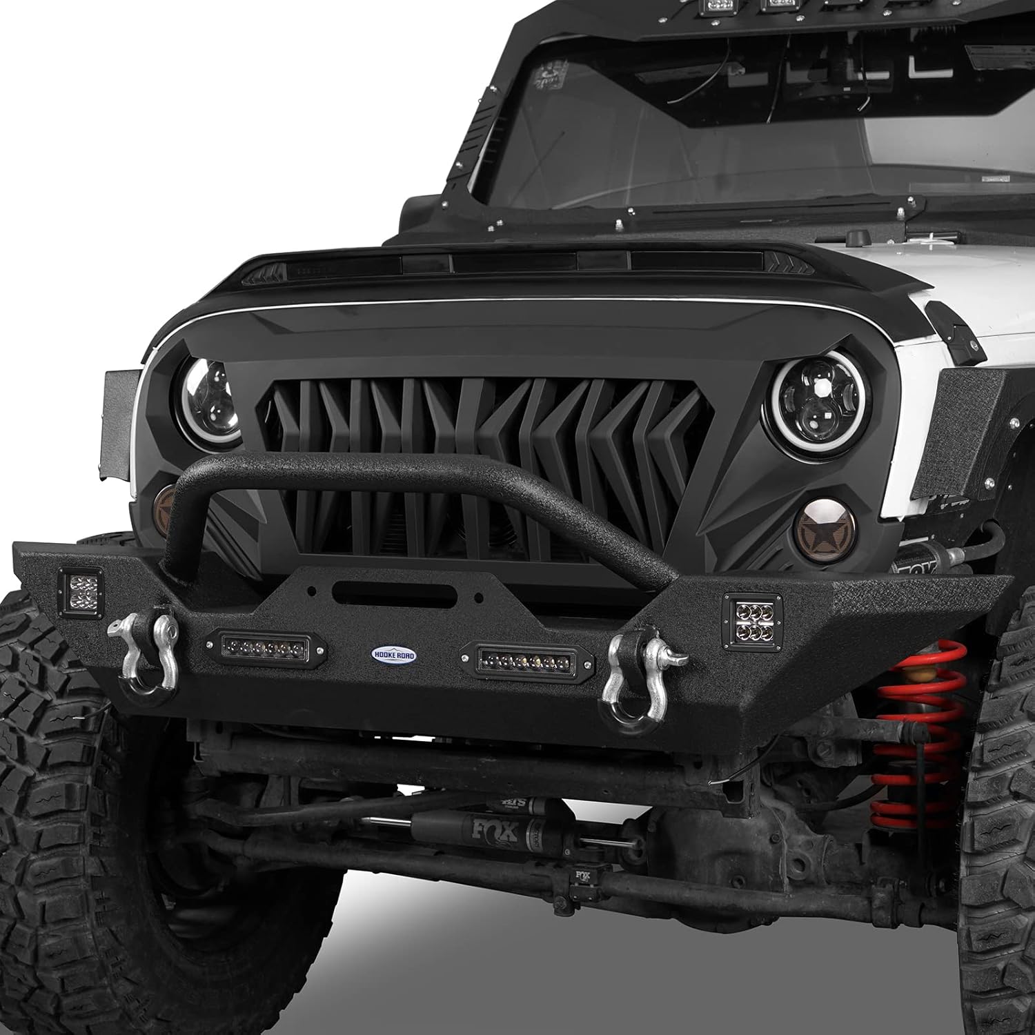 u-Box Wrangler JK Bumpers Combo - Different Trail Front & Rear Bumpers Kit w/ Winch Plate & Hitch Receiver & LED Lights for Jeep Wrangler JK 2007-2018