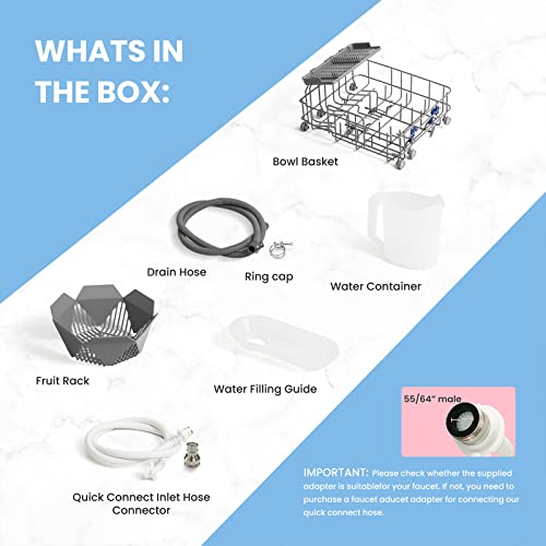 COMFEE' Portable Mini Dishwasher Countertop with 5L Built-in Water Tank for Apartments& RVs, No Hookup Needed, 6 Programs, 360° Dual Spray, 162℉ High-Temp& Air-Dry Function