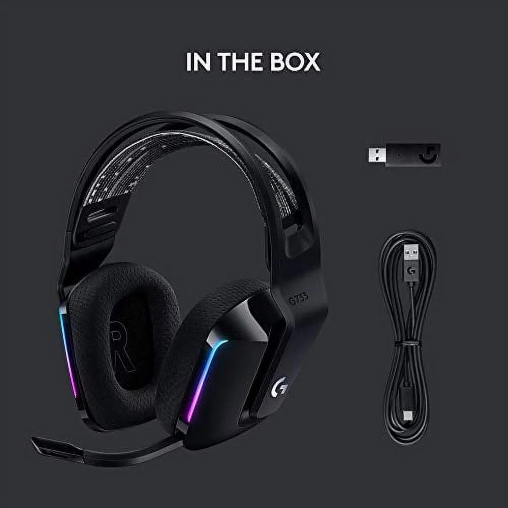 Logitech G733 LIGHTSPEED Wireless Gaming Headset with suspension headband, LIGHTSYNC RGB, Blue VO!CE mic technology and PRO-G audio drivers, Black