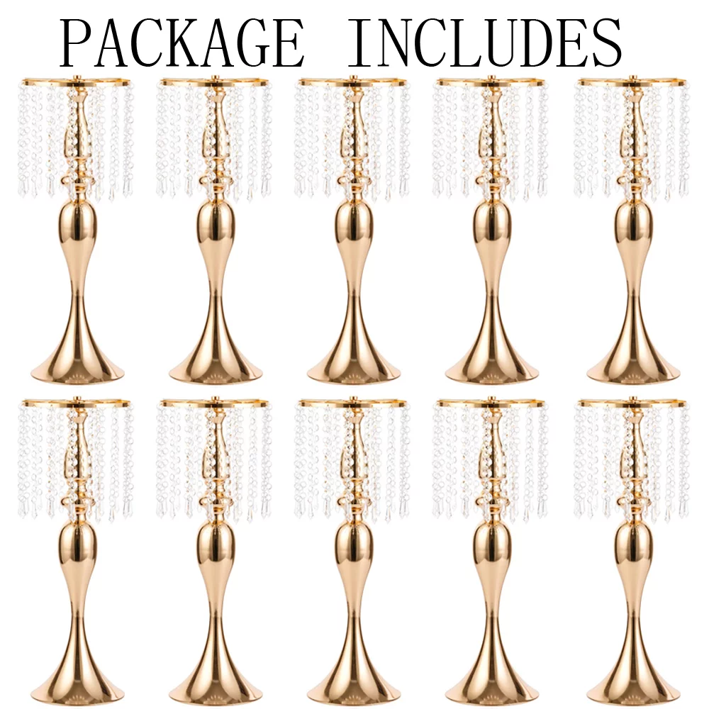 Crystal Metal Centerpiece Vase 10Pcs 21.3 inches Tall Flower Stand Holders Wedding Centerpiece Chandelier for Reception Tables Wedding Supplies