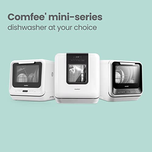 COMFEE' Portable Mini Dishwasher Countertop with 5L Built-in Water Tank for Apartments& RVs, No Hookup Needed, 6 Programs, 360° Dual Spray, 162℉ High-Temp& Air-Dry Function