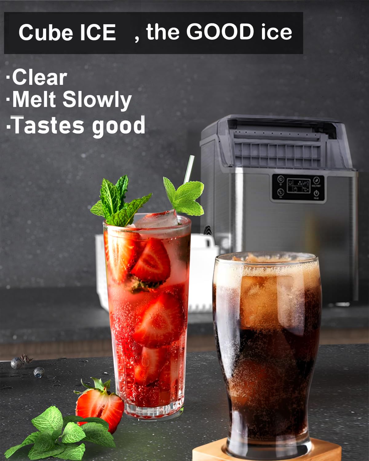 Kndko Ice Makers Countertop, 45Lbs/Day, 2 Ways to Add Water, Countertop Ice Maker, 24 Pcs Ready in 13 Mins, Self Cleaning Ice Maker, 24H Timer, Perfect for Home Bar RV, Stainless Steel Ice Maker