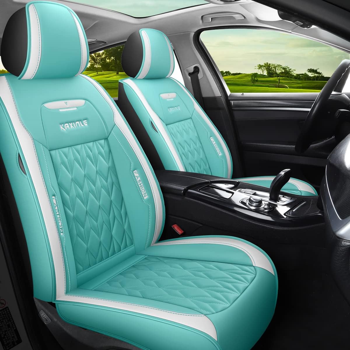 INZU Faux Leather Auto Car Seat Covers 5 Seats Full Set Universal Fit for Most Sedan SUV Truck (Blue)
