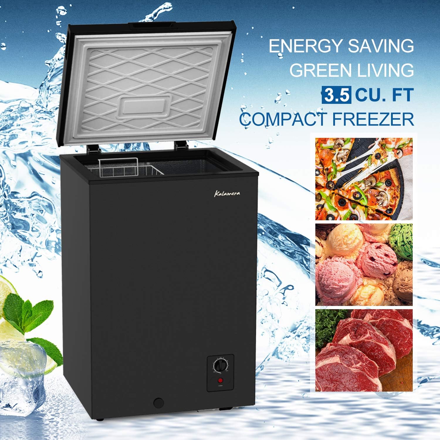 Kalamera. 3.5 Cu.ft Chest Freezer-Freestanding For Home/Apart With Lowest -4℉ Black, KCF-100-SS