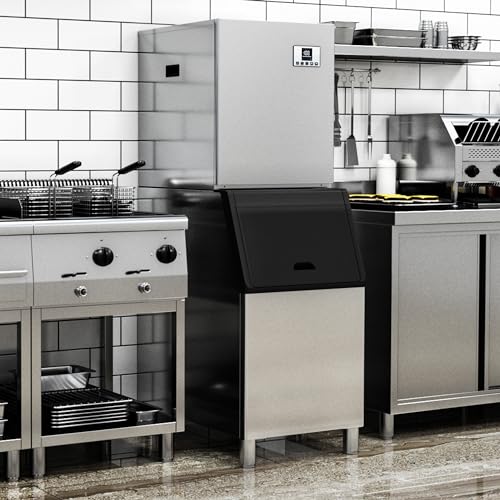 YITAHOME Commercial Ice Maker Machine with Storage Bin, Upgraded Compressor, Self-Cleaning Stainless Steel Industrial Ice Mchine, Includes Ice Scoop, Ice Bucket and Connection Hose