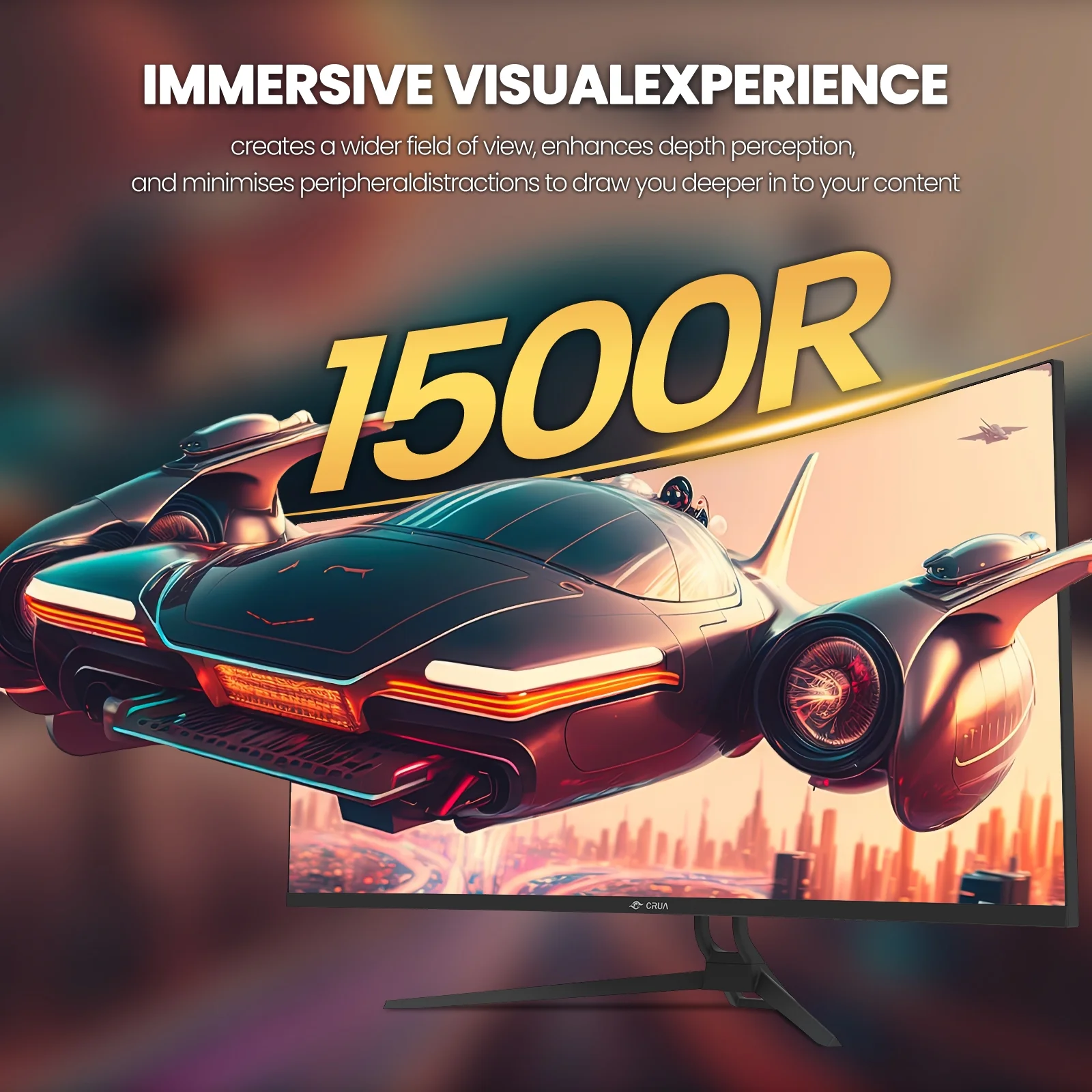 CRUA 34" Ultrawide Curved Gaming Monitor ,WFHD 3440 * 1440p/ 165Hz, 21:9 1500R Computer Monitor, 1ms(GTG) with Adaptive Sync, 99% SRGB, DP & HDMI Port, Black