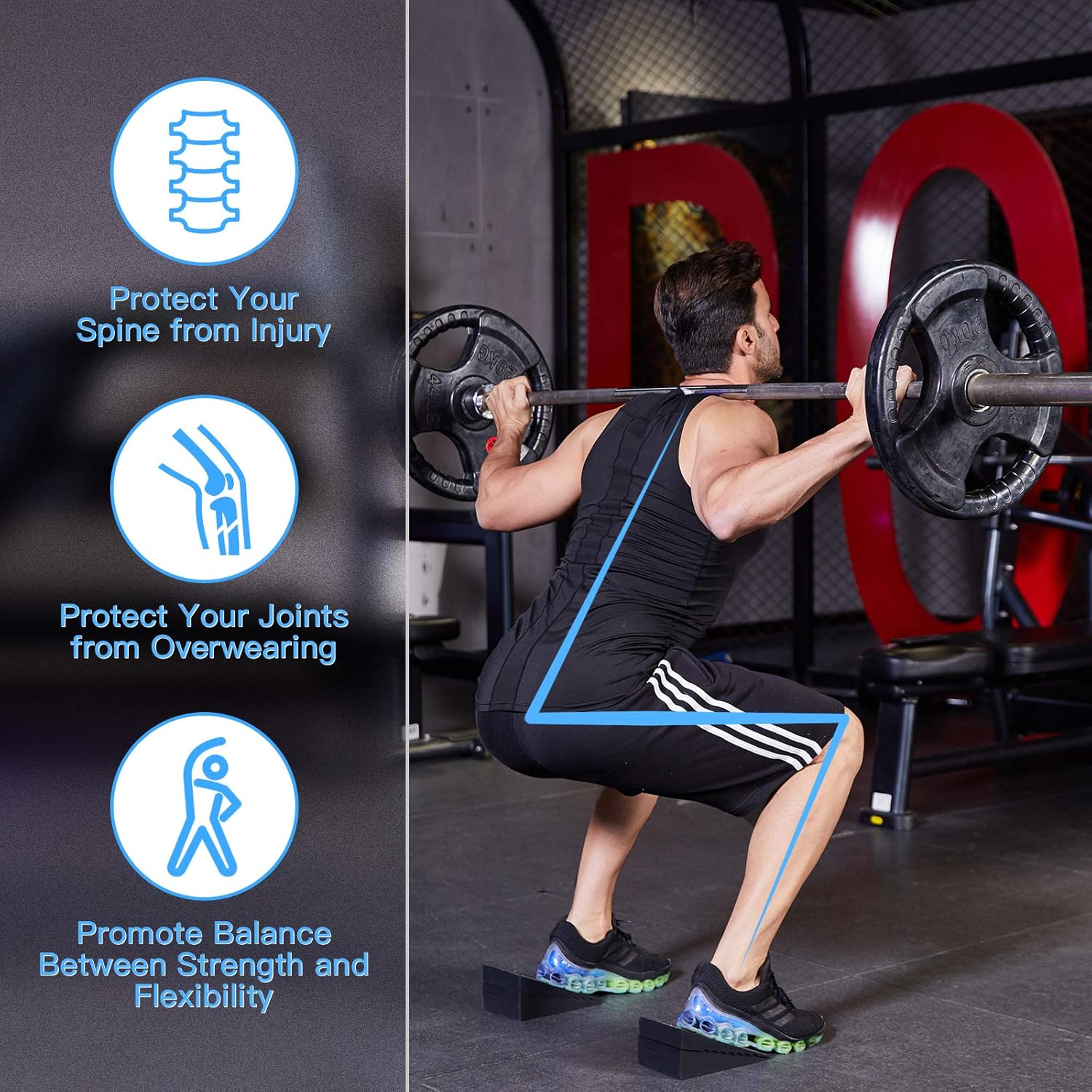 Harderwill Squat Wedge Block (Pair) Adjustable Non-Slip Squat Ramp, Deadlift Wedge, Calf Stretcher, Slant Board, Incline Board Improve Strength for Squat and Deadlift