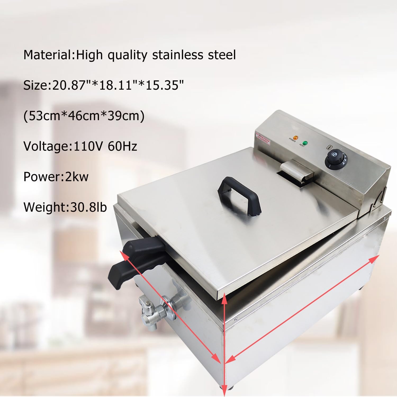 110V Industrial Shallow Funnel Cake Deep Fryer Stainless Steel Single-cylinder with 2 Rings