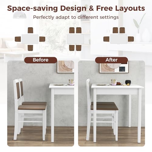 GOFLAME 5-Piece Dining Table Set for 4, Rectangular Kitchen Table & 4 Chairs with Solid Wood Legs, Padded Seat & Backrest, Upholstered Dinette Set for Dining Room, Breakfast Nook, Restaurant, White
