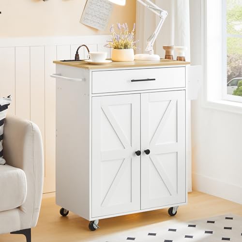 HOOBRO Kitchen Island with Power Outlet, Kitchen Island Storage Island with Large Worktop, Spice Rack and Drawer, Rolling Kitchen Cart on Wheels, for Kitchen and Dining Room, Rustic Brown and Black