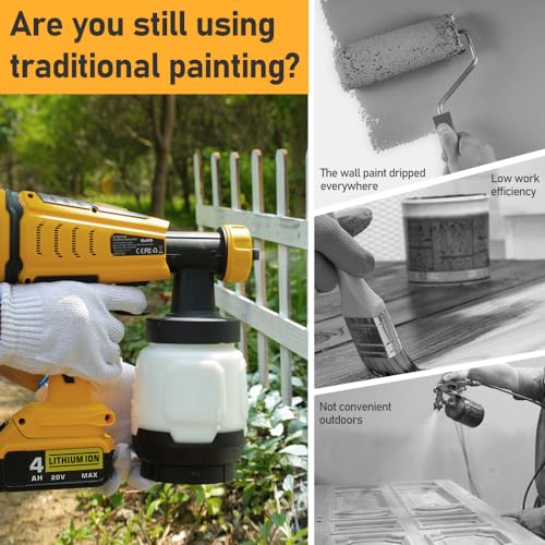 LINGYUE Cordless Paint Sprayer for 20V Dewalt Battery, 2 Copper Nozzles & 3 Spray Patterns, Easy to Clean, HVLP Spray Gun for Home Interior and Exterior/Furniture/Cabinets/Walls/Fence/Door
