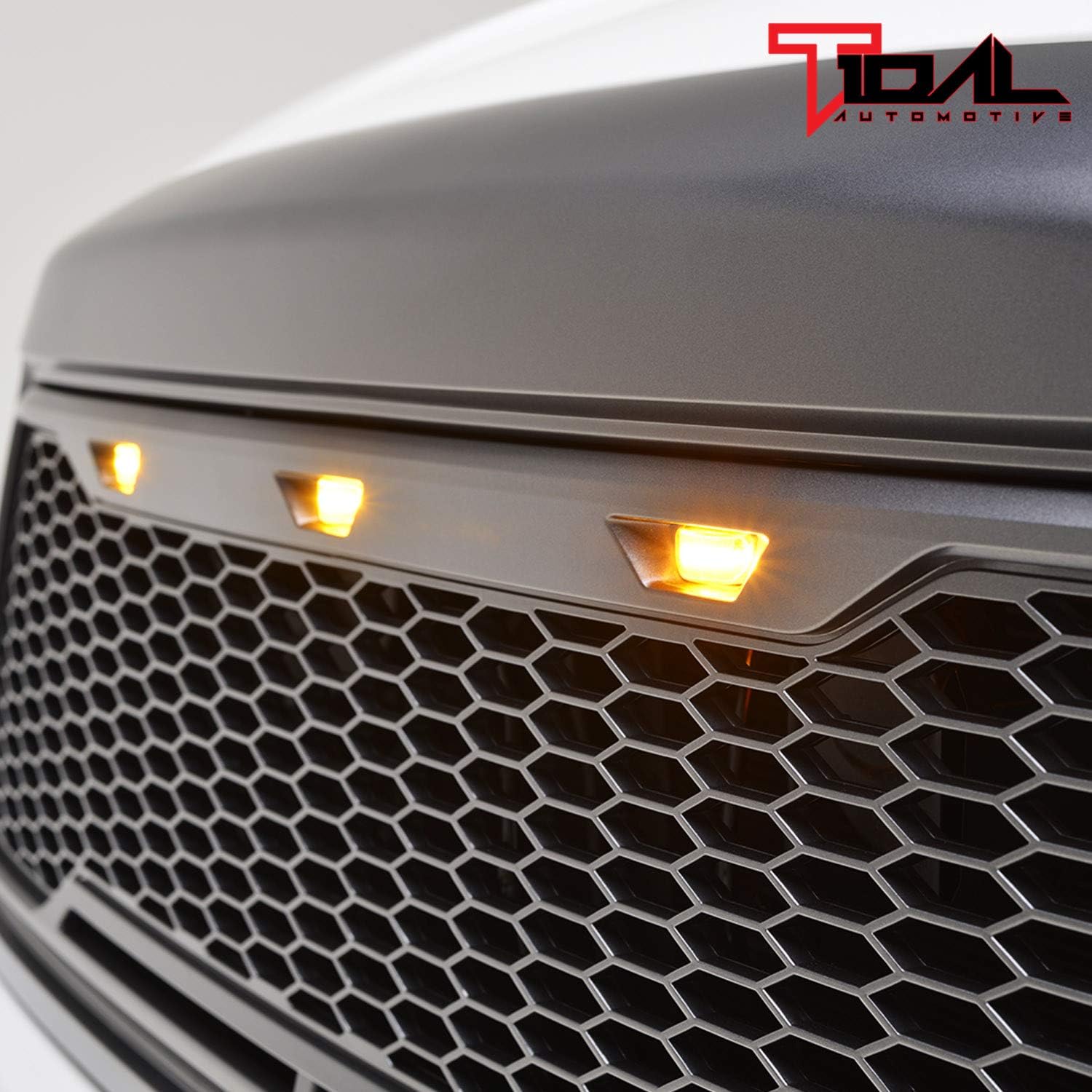 Tidal Front Grill Replacement Grille with Amber LED Lights Fit for 2010-2013 Tundra
