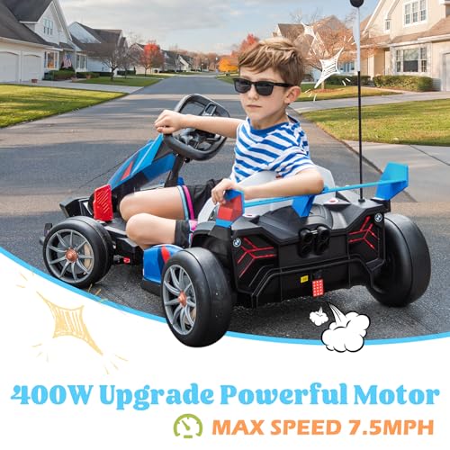 36V Electric Go Kart for Kids, Licensed BMW Battery Powered Drift Racing Go Kart, 7.5 MPH Drift Kart with Dual 300W Powerful Motor, Kids Race Pedal Go Karting Car w/Adjustable Speed, White