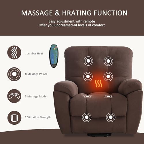 Power Lift Chair with Vibration Massage Electric Recliner Chairs with USB Charge Port and 2 Hidden Cup Holders