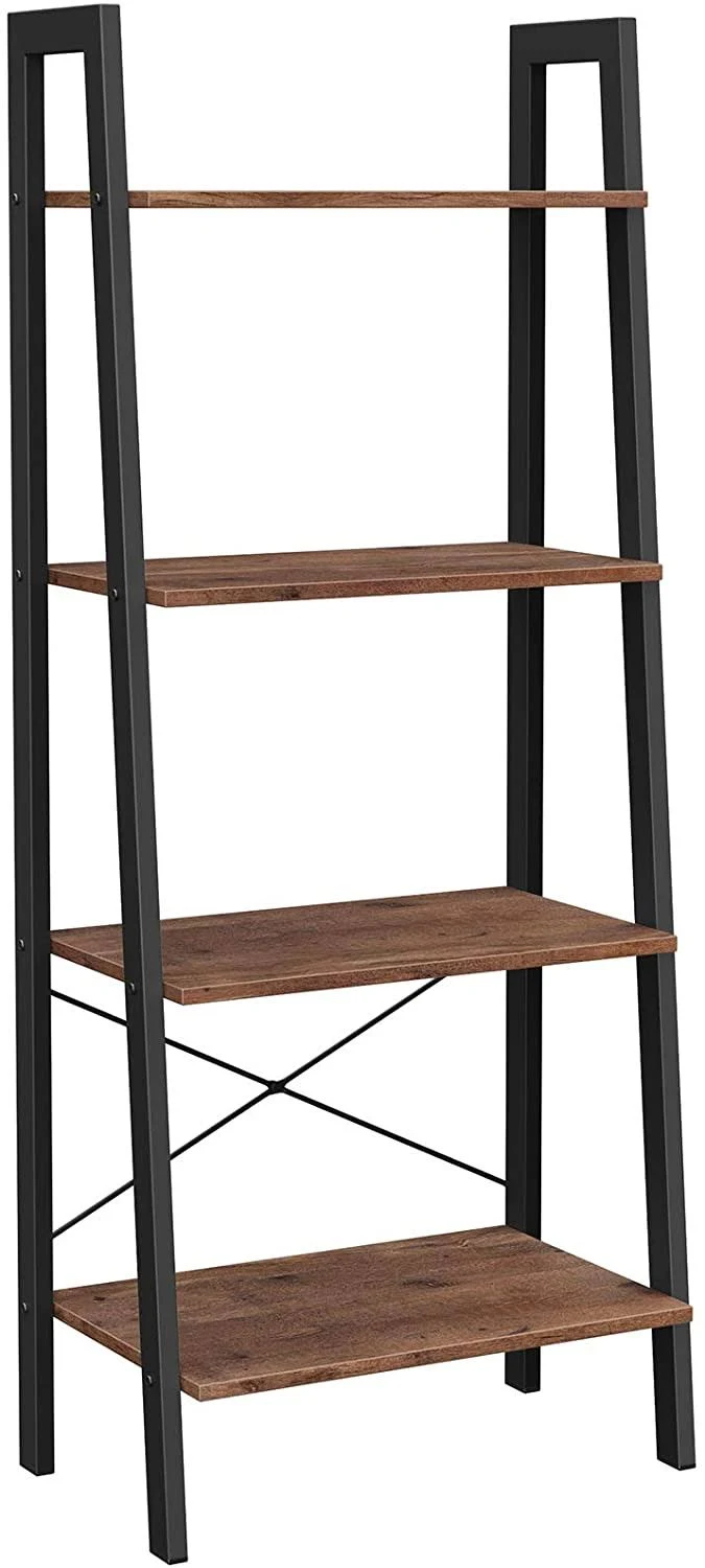 VASAGLE ALINRU Ladder Shelf, 4-Tier Bookshelf, Storage Rack Shelves, Bathroom, Living Room, Industrial Accent Furniture, Steel F