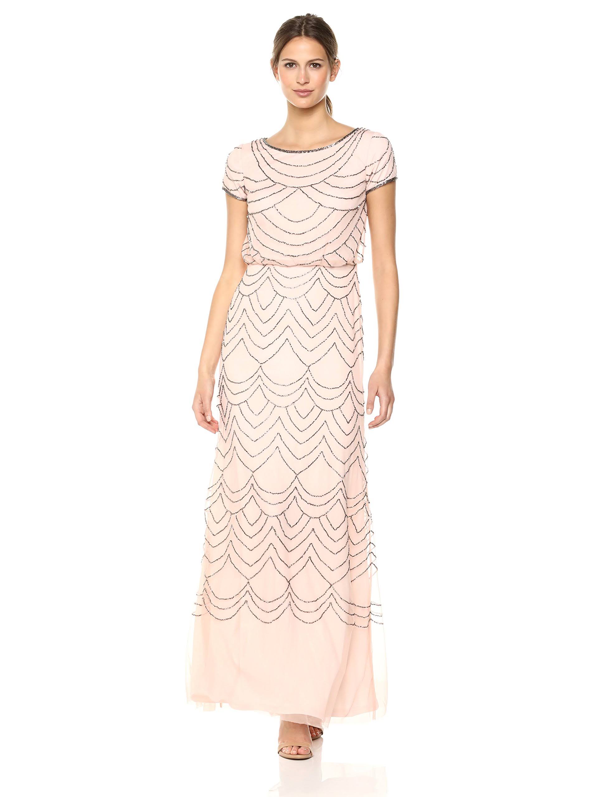 Adrianna Papell Beaded Blouson Gown - 8 / Blush/Gold