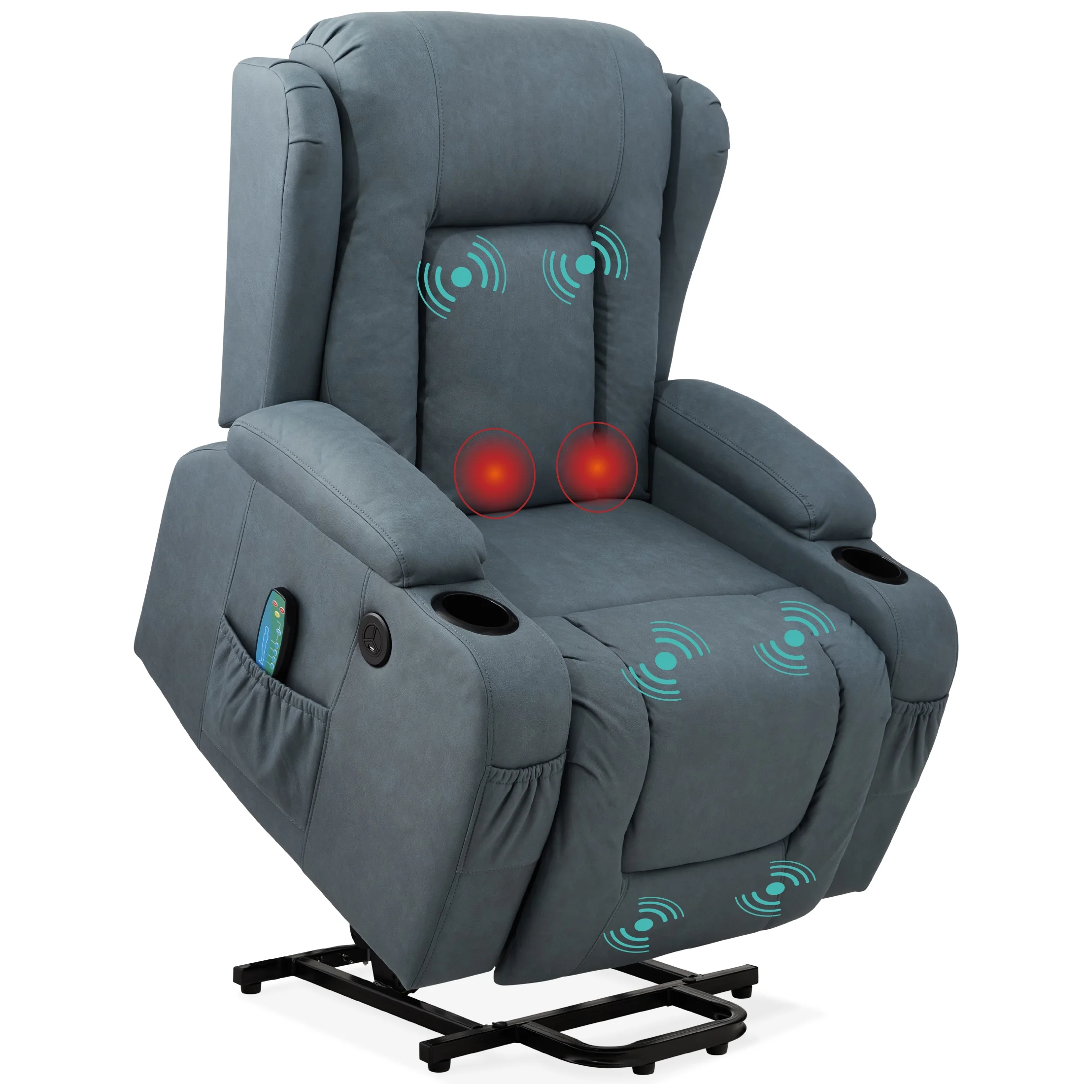Best Choice Products Electric Power Lift Recliner Massage Chair Furniture w/ USB Port, Heat, Cupholders - Blue