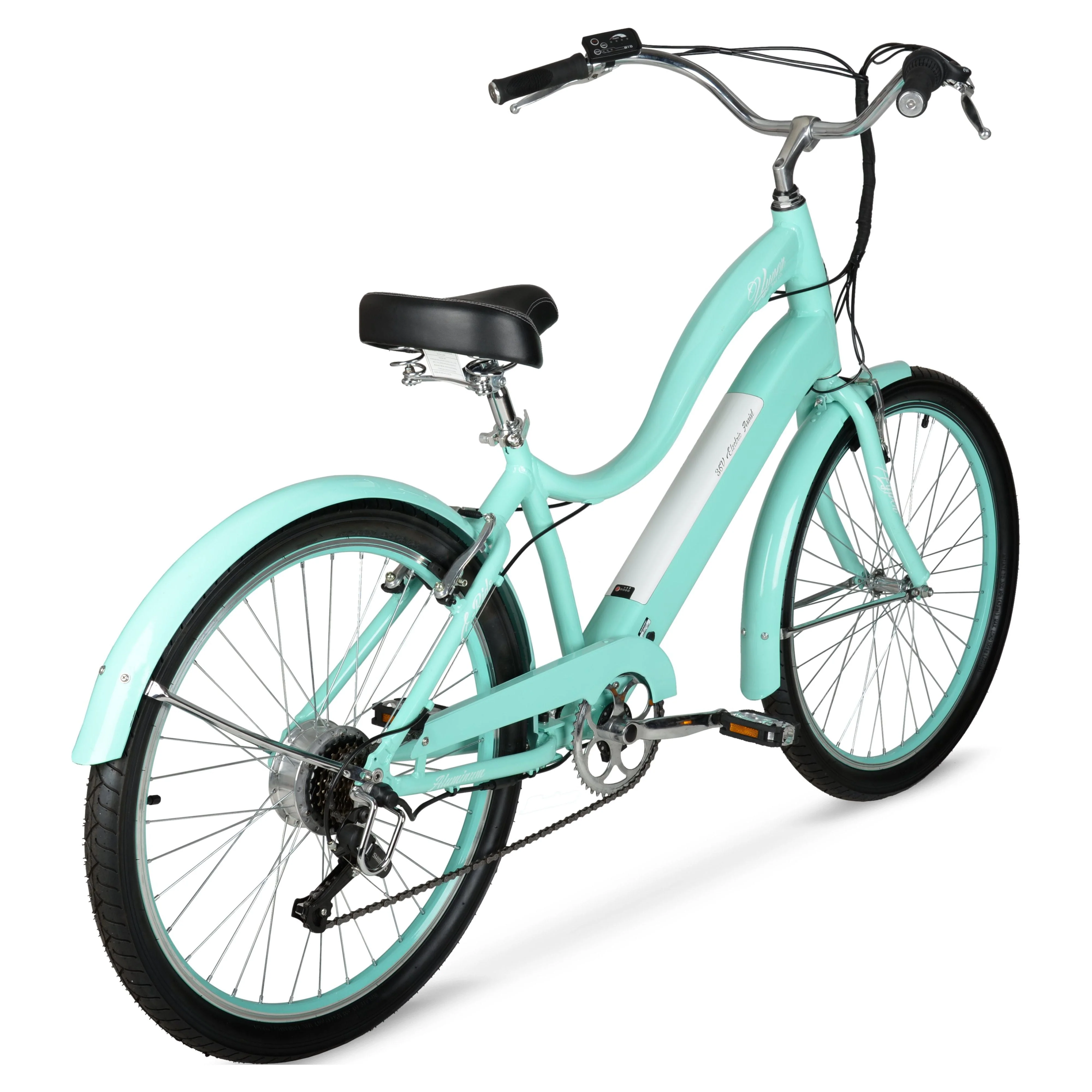 Hyper Bicycles E-Ride 26 Ladies 36V Electric Cruiser E-Bike for Adults, Pedal-Assist, 250W Motor, Turquoise