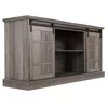 Farmhouse TV Stand, Entertainment Center for 65 inch TV, 58" TV Stand with Sliding Barn Door, Stylish Coastal TV Console and Raised Panel Molding, Wash Gray