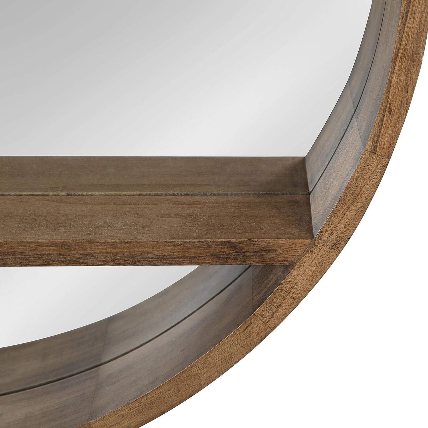 Kate and Laurel Hutton Round Mirror with Shelf, 30" Diameter, Rustic Brown Finish, Geometric Home Decor